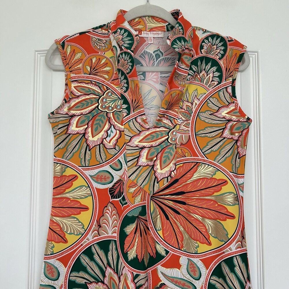 Jude Connally Kristen Maxi Dress Gilded Jude Cloth Stained Glass Coral Gold XS - Picture 5 of 11